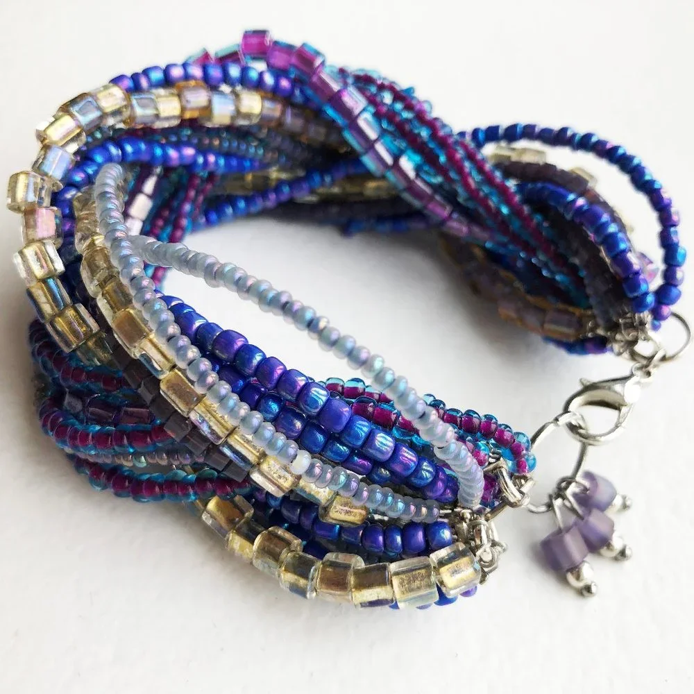 Super Chunky Purple Bracelet, Statement Wide Seed Bead Bracelet OOAK